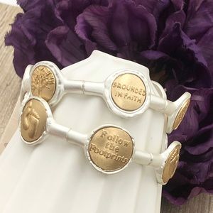 🌼 2-Tone Gold Silver Footprints or Tree of Life Metal Stretch Bracelet